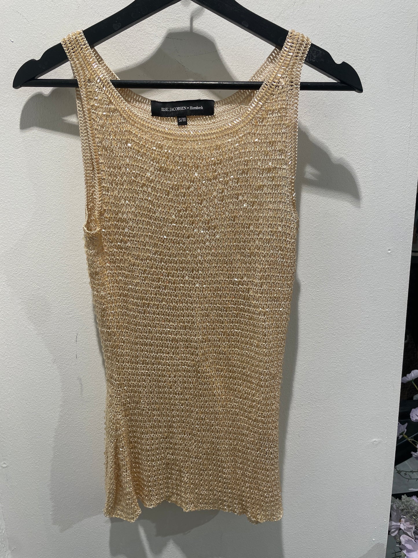 Ilse Jacobsen  - top - crocheted ecru with neutral gold sequin - S/M
