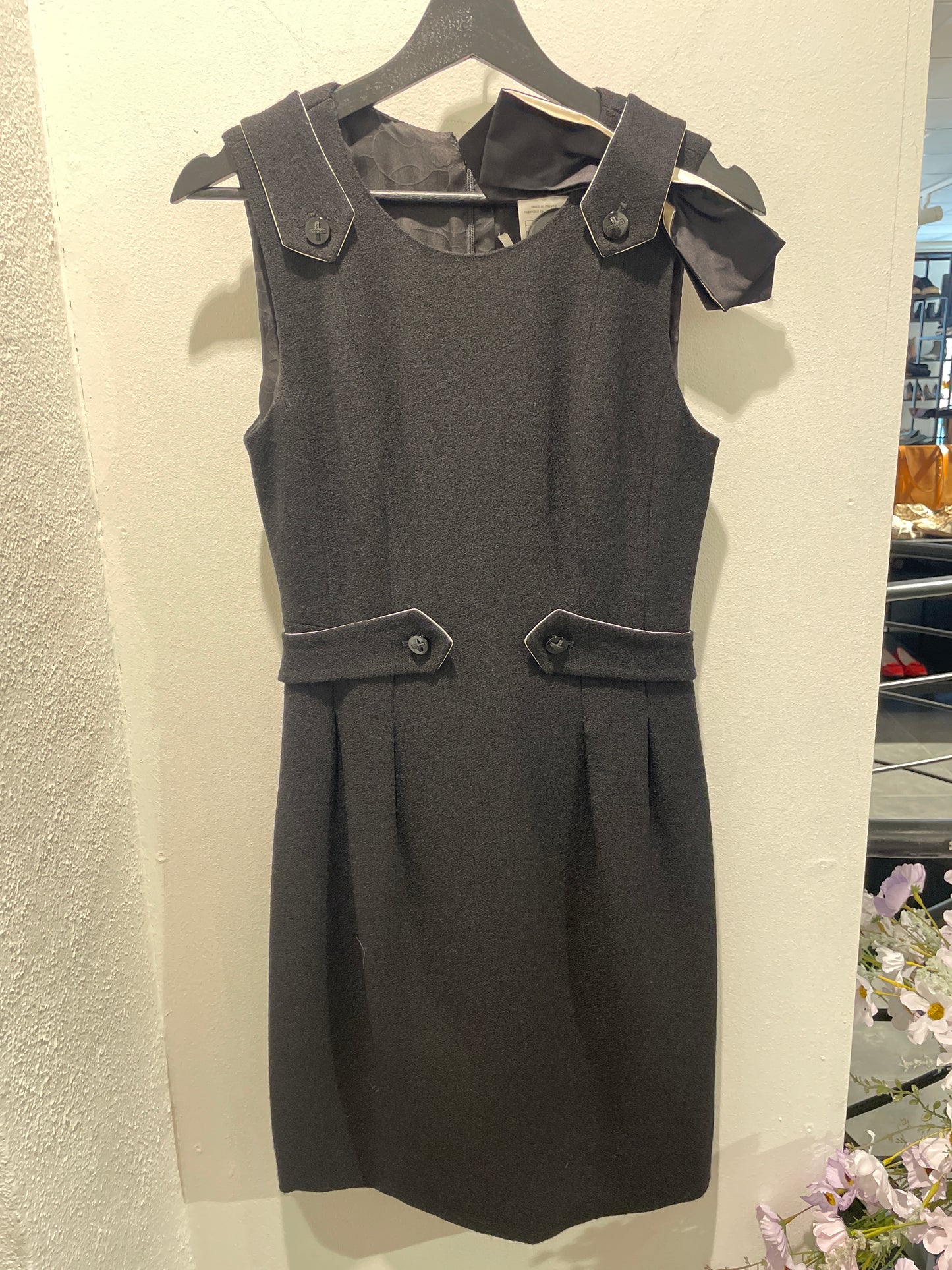 Chanel Dress – Black Wool Bouclé with Silk Details - EU 36