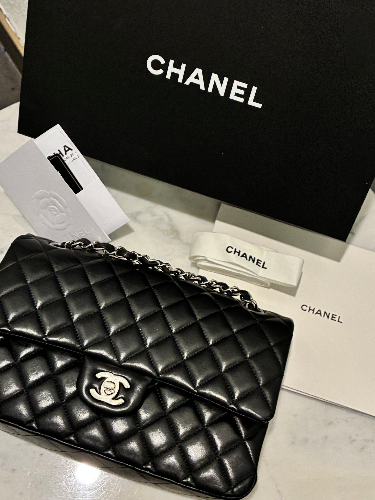 Chanel Classic Flap Medium - Black Lambskin & Silver Hardware - 2020 - FULL SET!