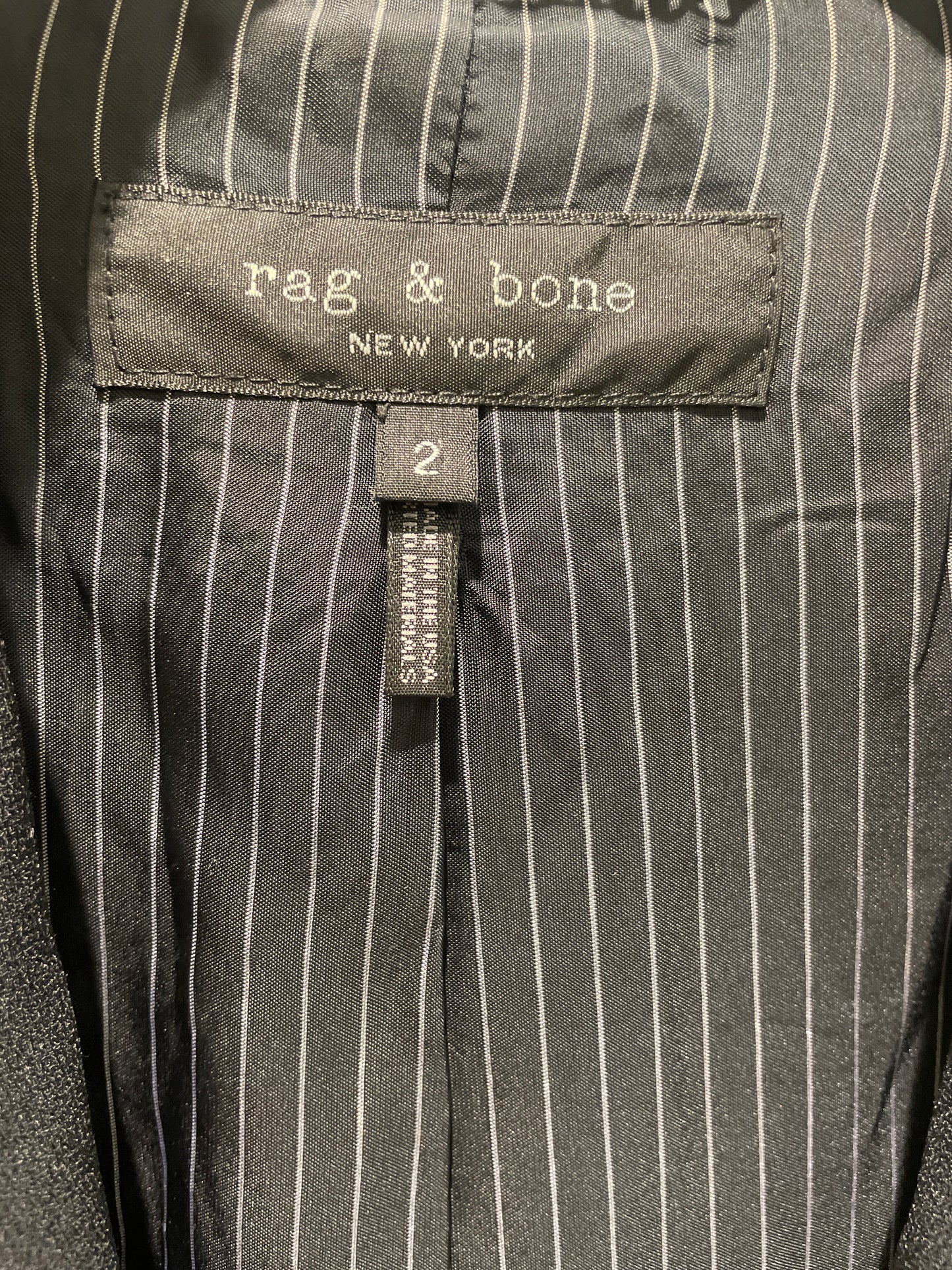 Rag & Bone — Tailored Black Blazer with Ribbed and Crest Button Details - S