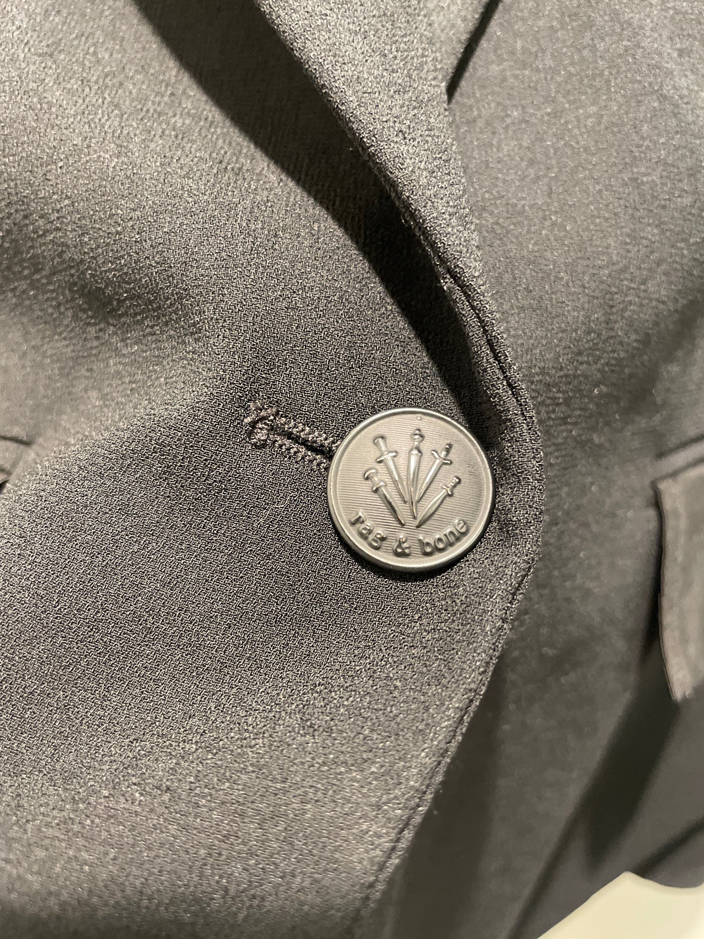 Rag & Bone — Tailored Black Blazer with Ribbed and Crest Button Details - S