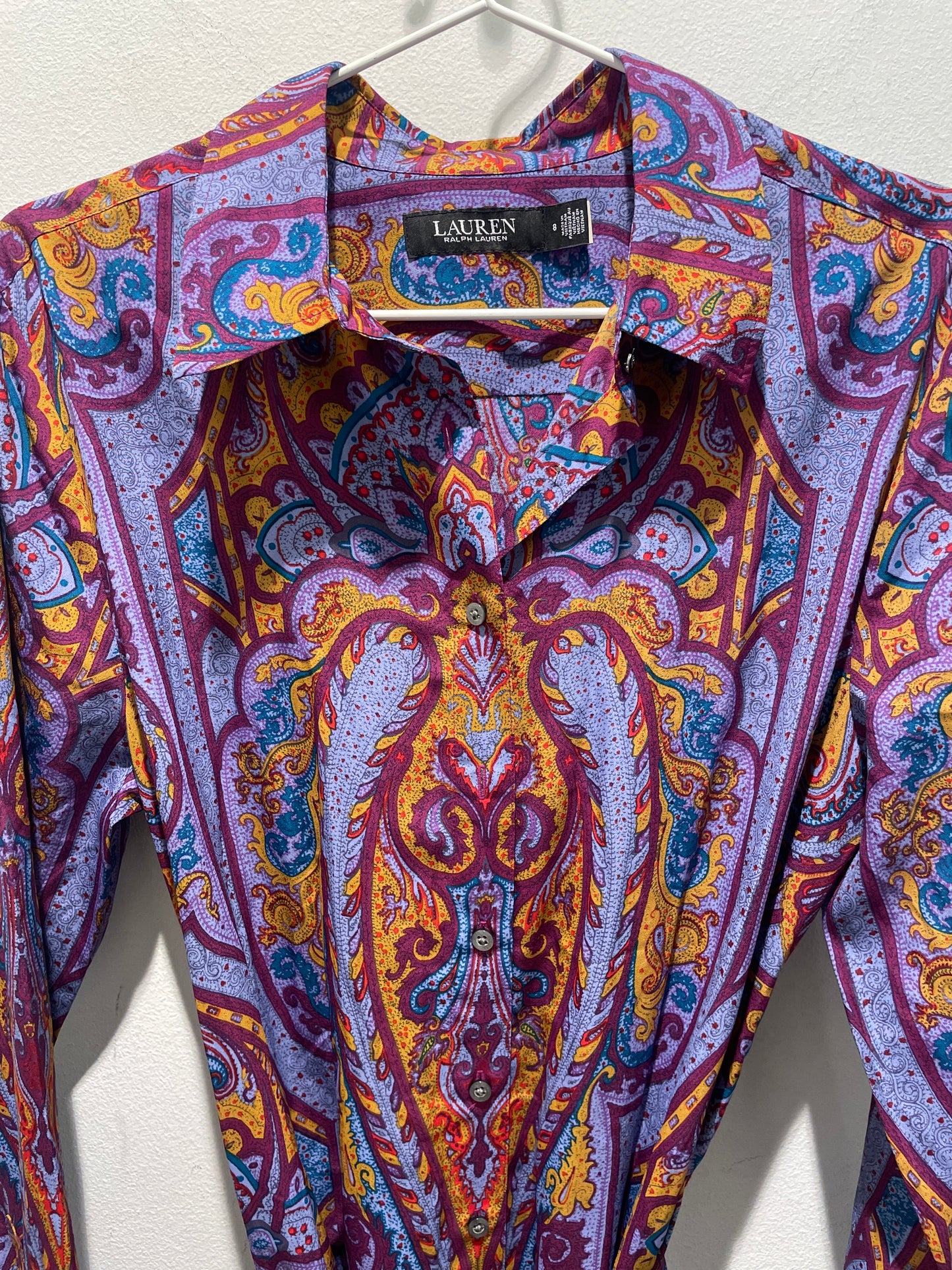 Lauren Ralph Lauren — Vibrant Paisley Print Maxi Shirt Dress with Belt - Size M