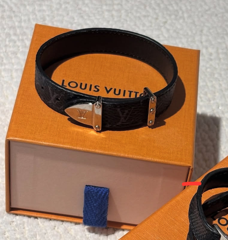 Louis Vuitton Bracelet – Grey Leather with Silver Hardware