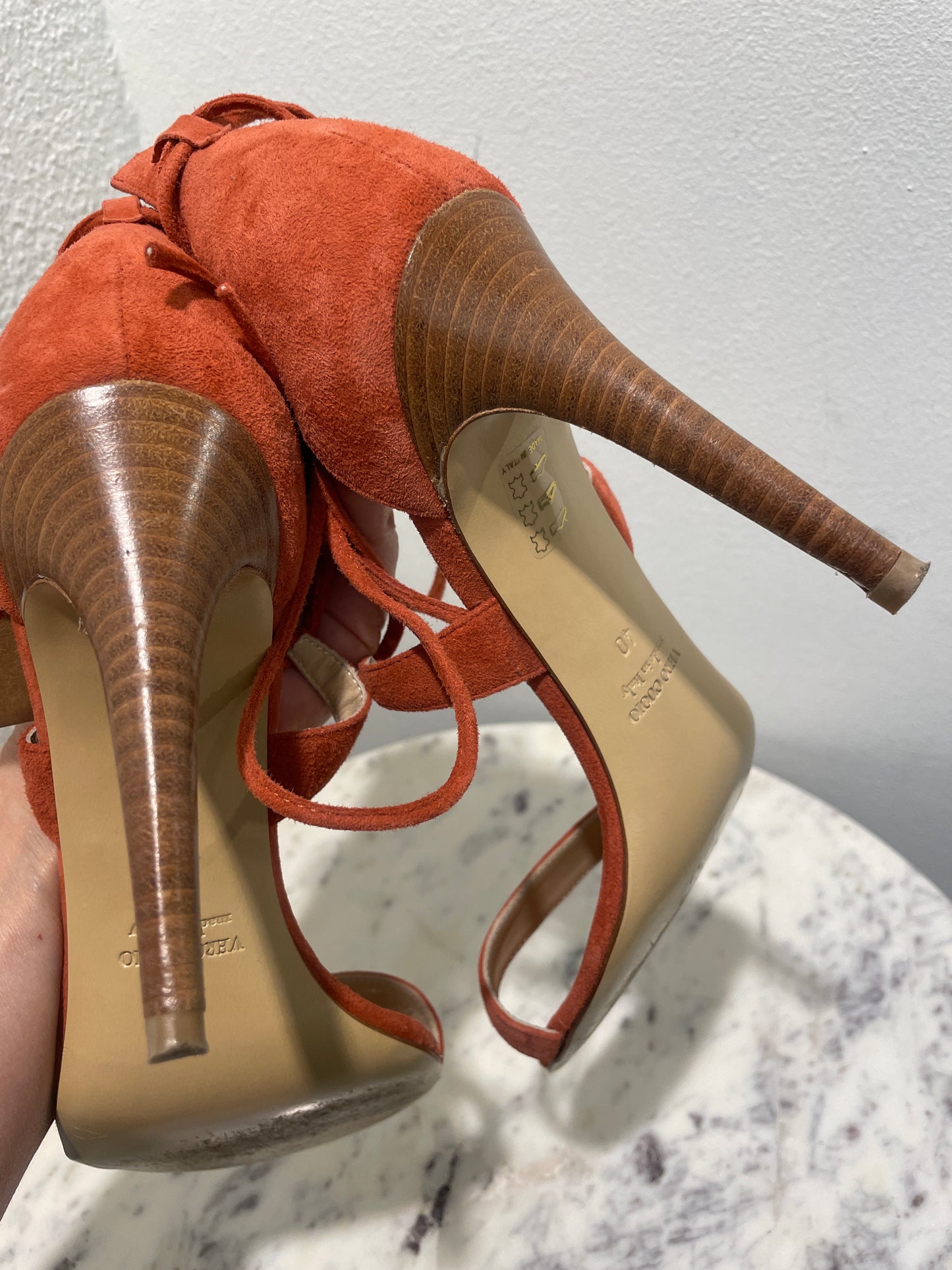 A Pair Copenhagen Rust Orange Suede Lace-Up Stiletto Sandals - 40