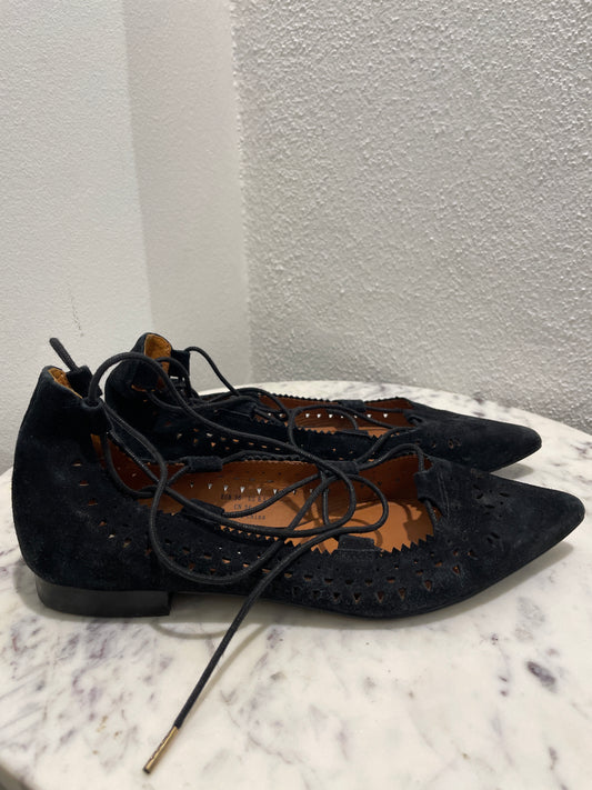 & Other Stories Cut Out Lace Up Suede Ballerina Flats – Black - 36