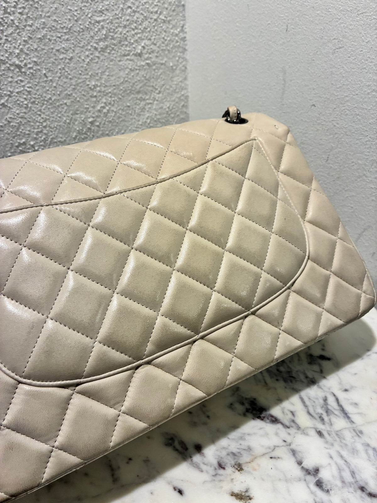 Chanel Classic Double Flap – Jumbo - Beige Lambskin & Dark Silver Hardware