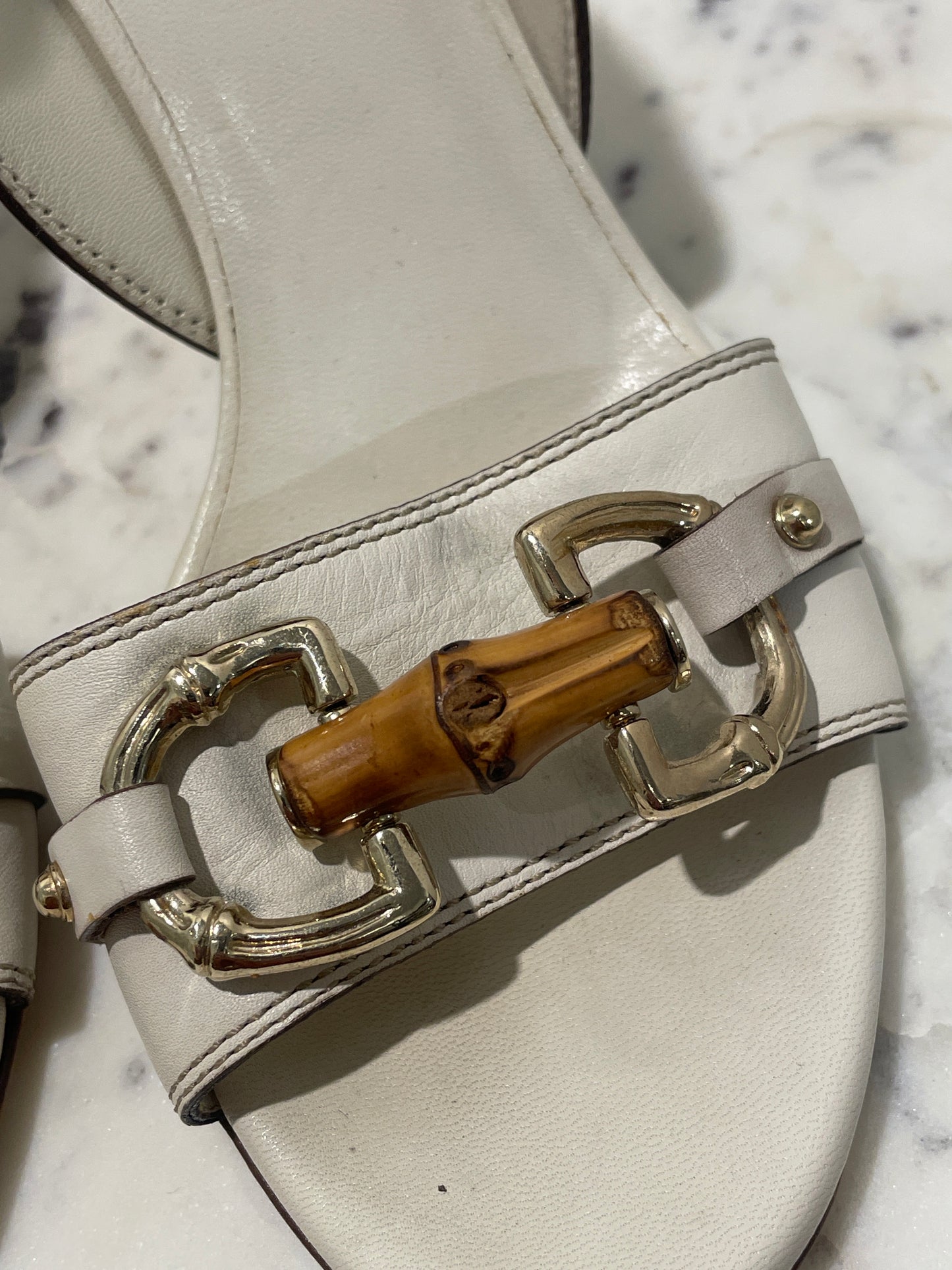 Gucci Ivory Horsebit Bamboo Leather Heels - 38,5 C