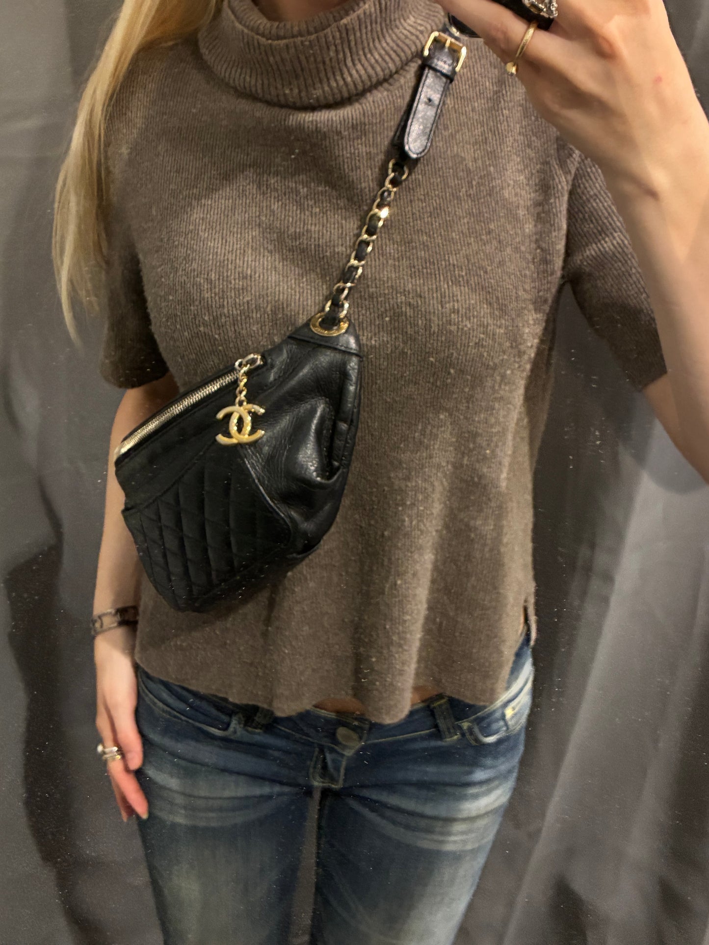 Chanel Crossbody / Bumbag - Black Lambskin with Gold Hardware