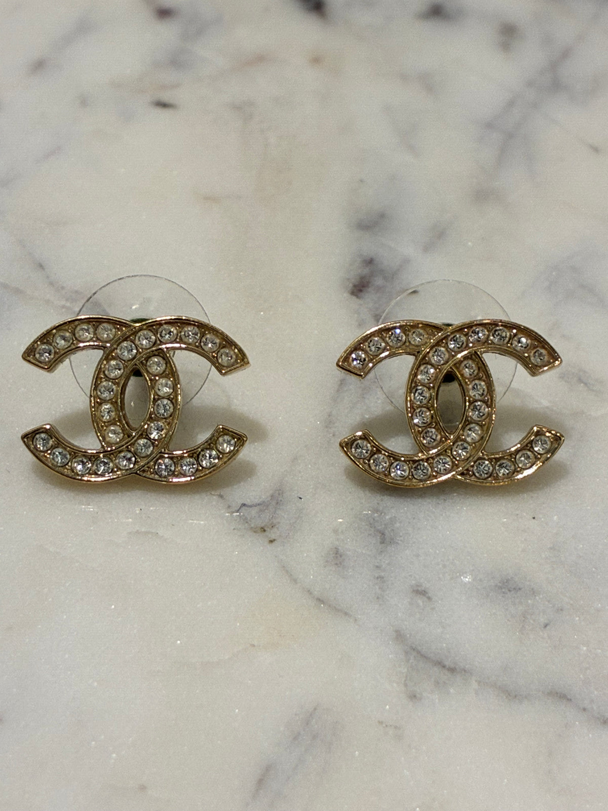 Chanel CC Earrings – Gold-Tone with Crystals