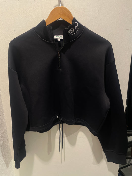 Kenzo – Paris Logo Collar Cropped Zip Sweatshirt (Black/White) - S