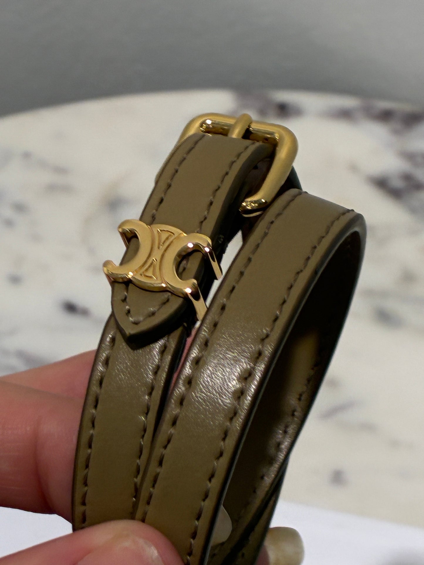 Celine Triomphe Bracelet - Olive Green & Gold Logo Hardware