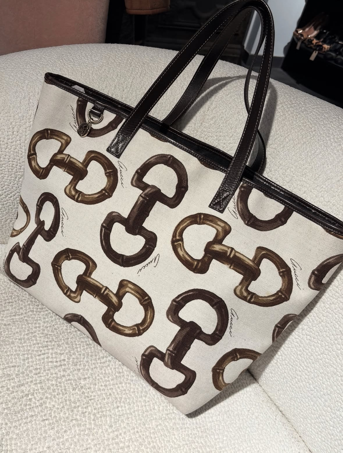 Gucci Tote - Canvas & Leather with Horsebit Details & Logo