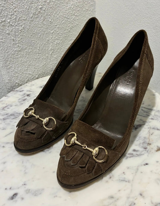 Gucci Vintage Horsebit Suede Pumps – Size EU 40C / Dark Brown