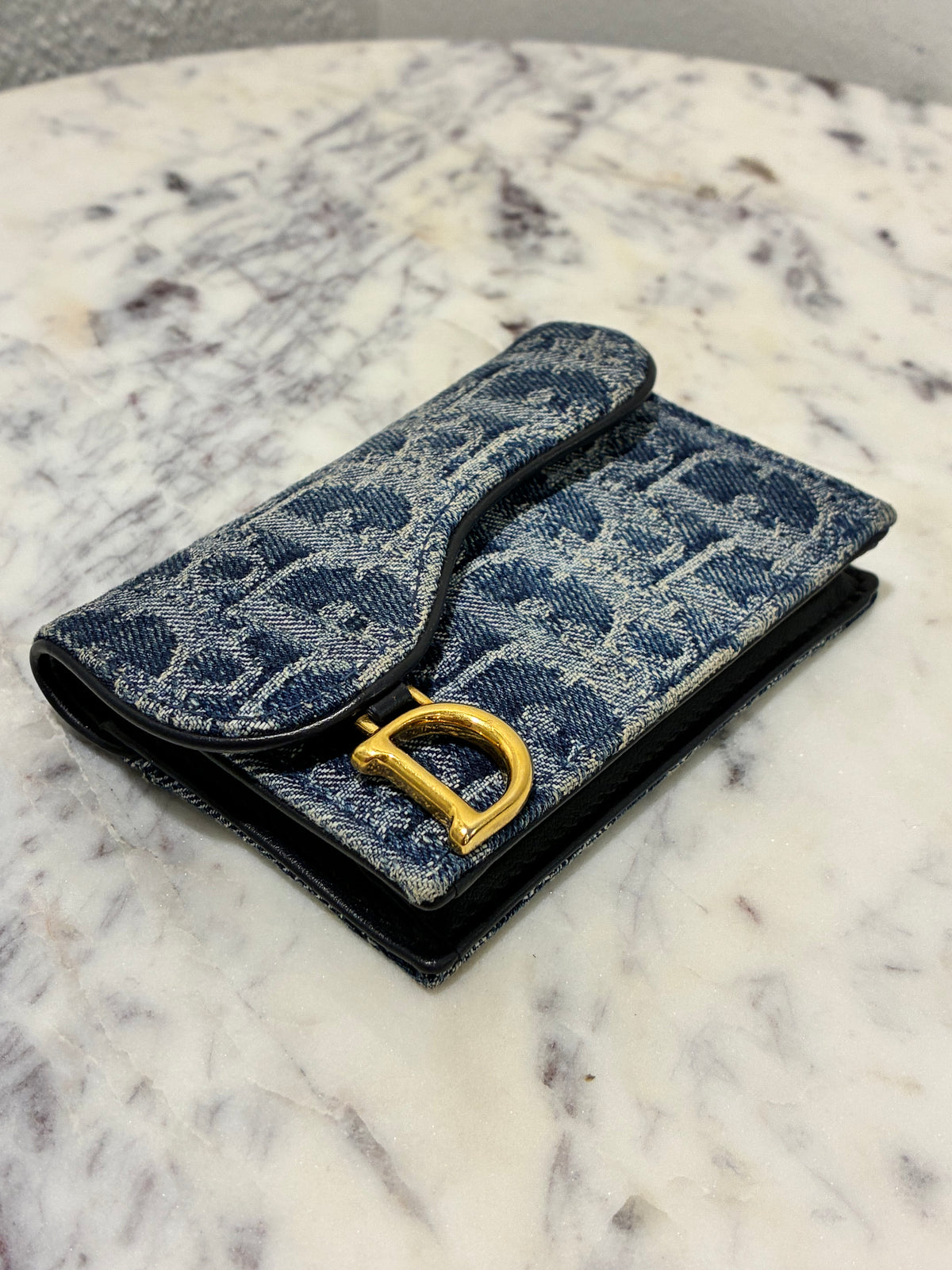 Dior Saddle Card Holder – Blue Denim