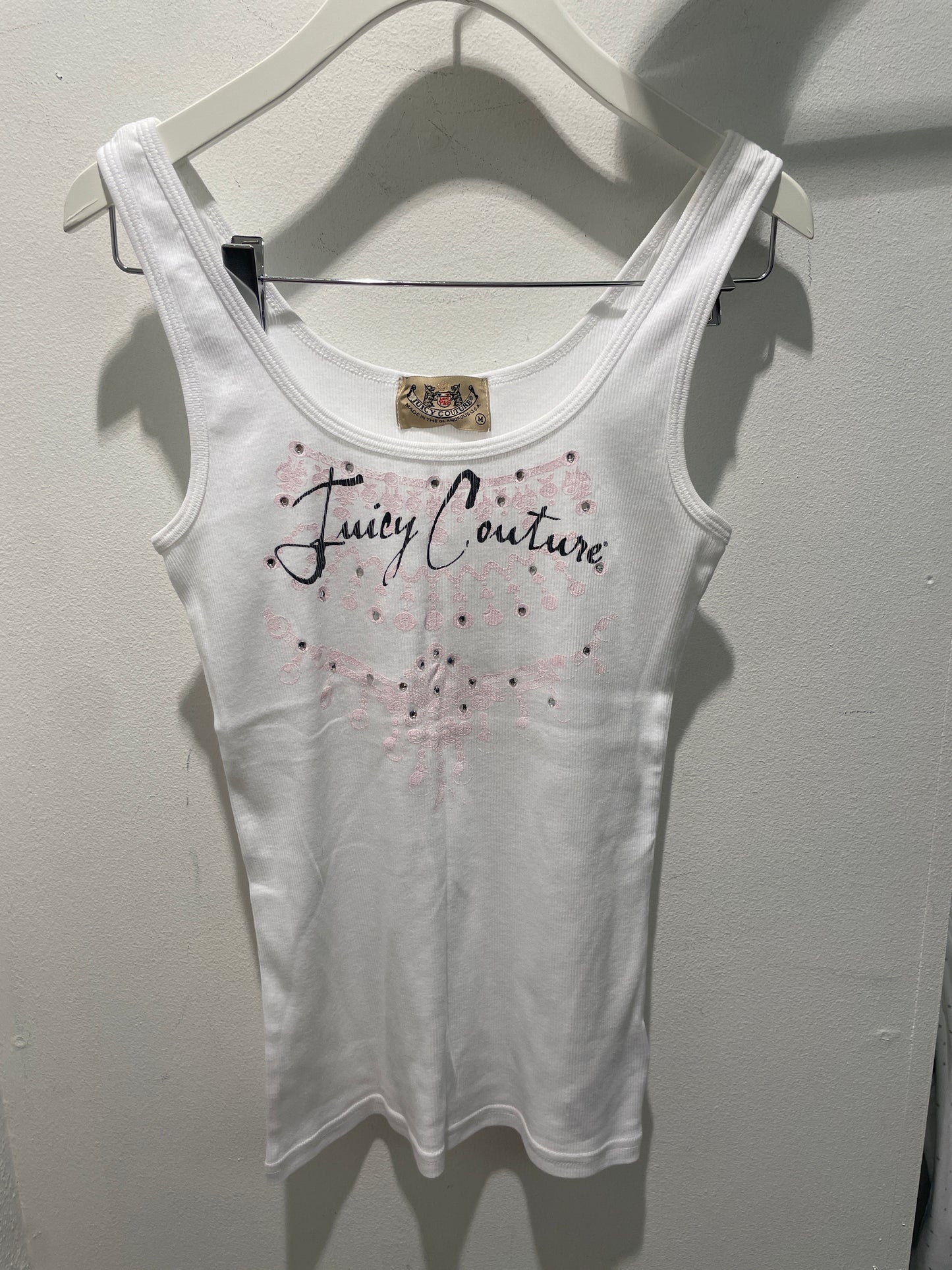 Juicy Couture Vintage White Ribbed Tank Top with Rhinestones - M
