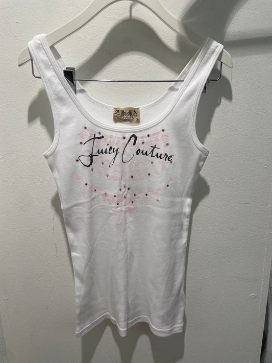 Juicy Couture Vintage White Ribbed Tank Top with Rhinestones - M