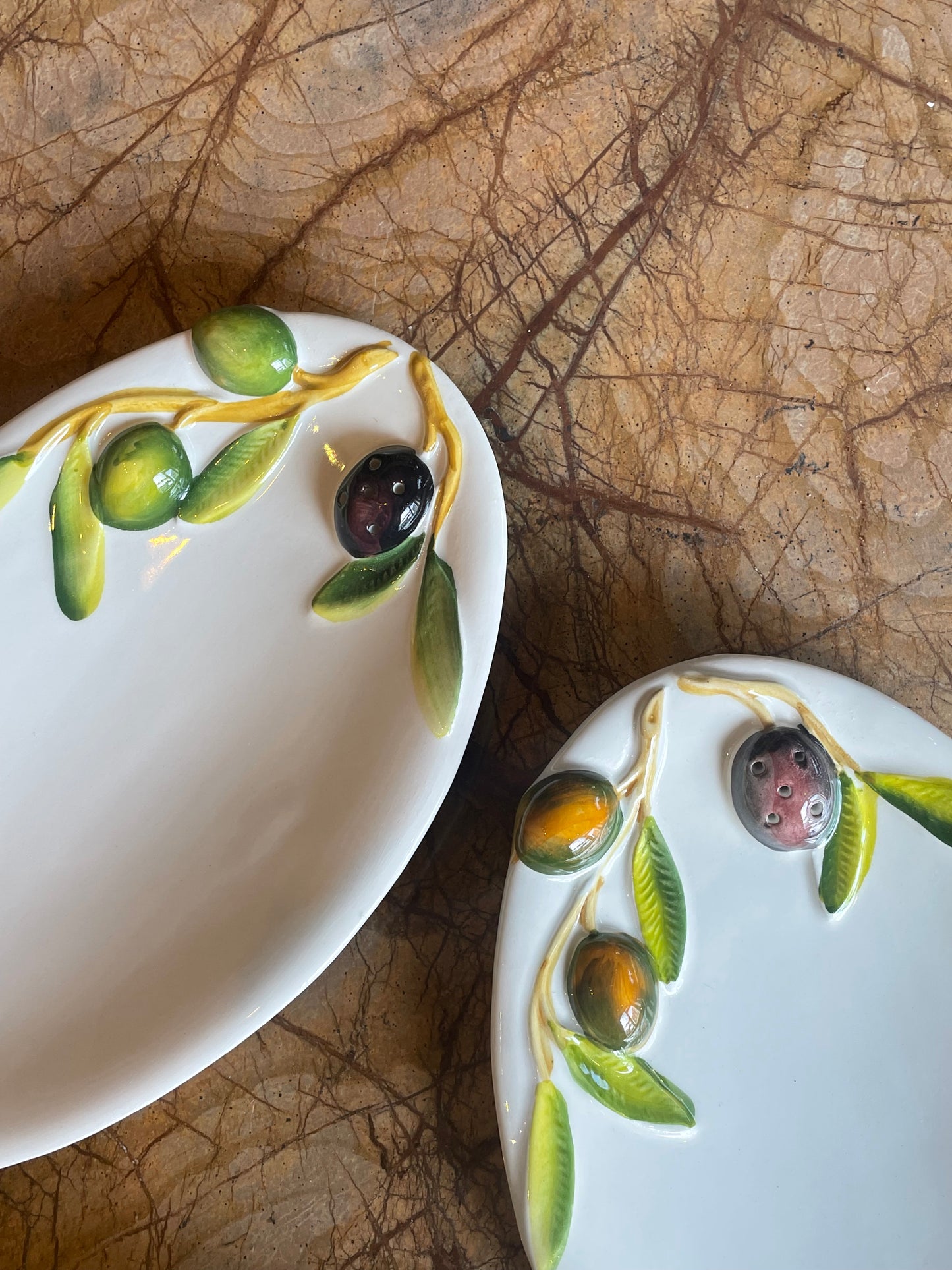 Fad til oliven - Italiensk porcelæn - M. tandstikholder - Sæt af 2