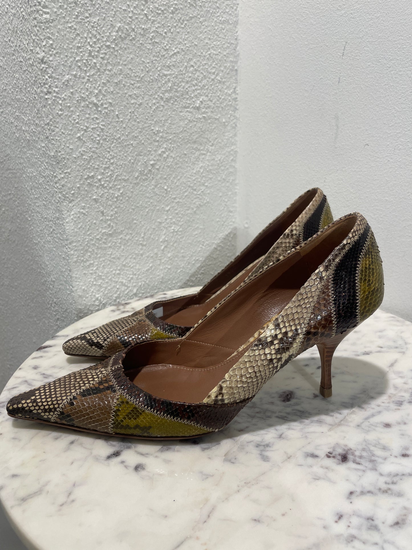 Vintage Prada Patchwork Genuine Python Leather Pointed-Toe Pumps  - 39