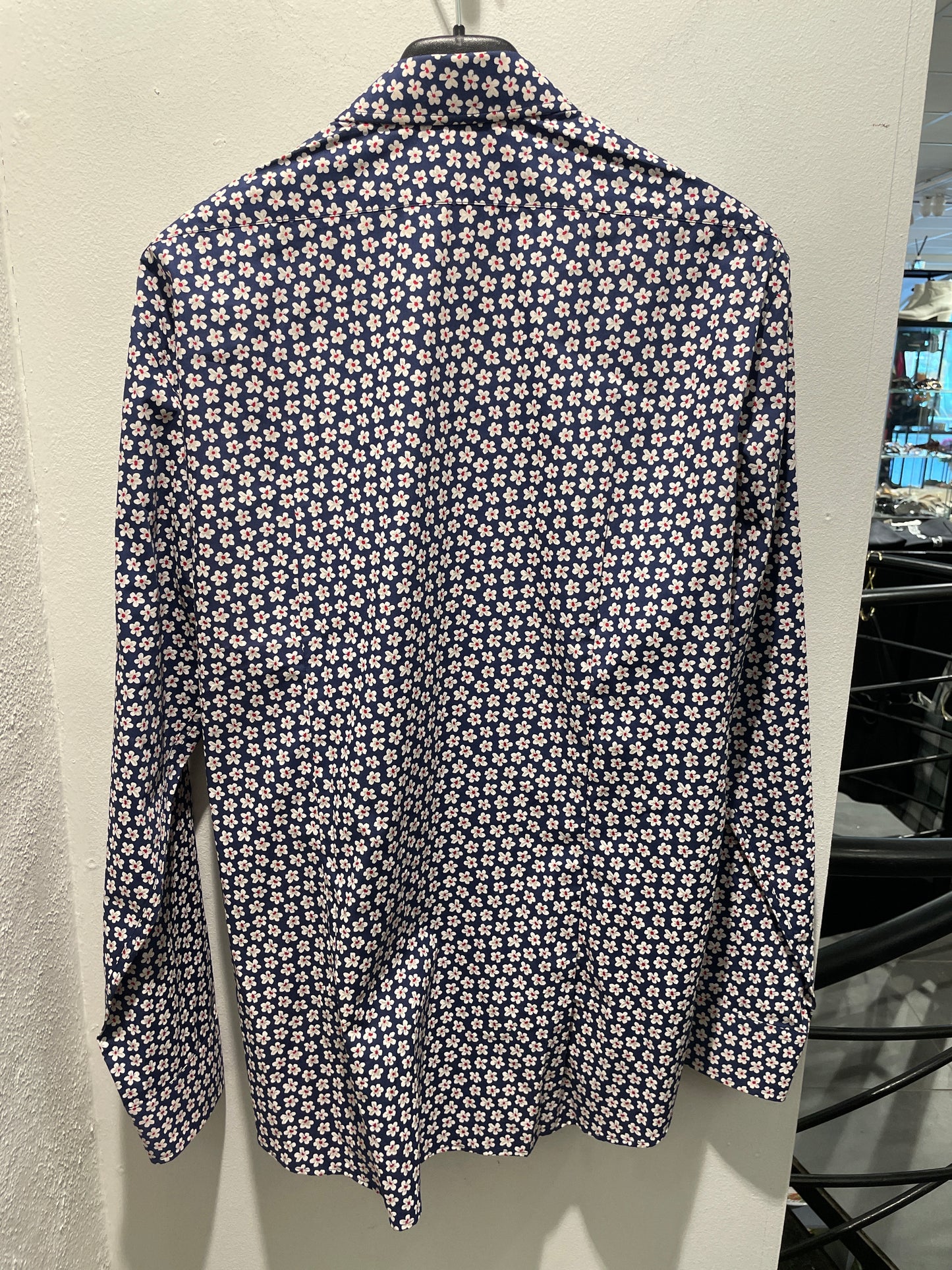 SAND Copenhagen Micro Floral Print Long Sleeve Shirt – Navy Blue – EU44
