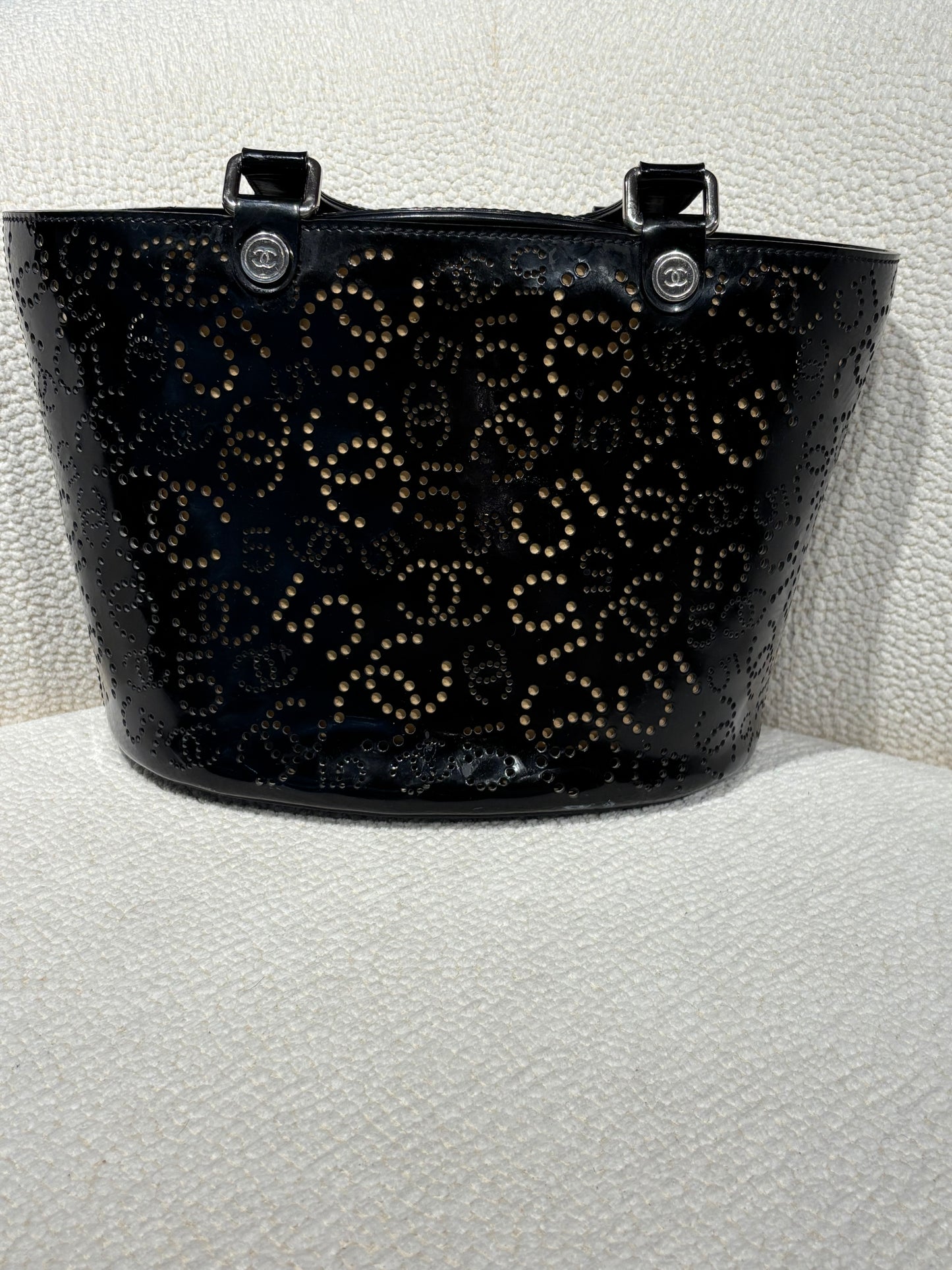Chanel Handbag –  Black Perforated Patent Leather