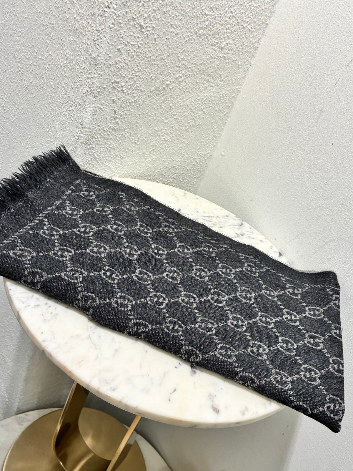 Gucci Monogram Scarf - Brown & Light Grey/Taupe