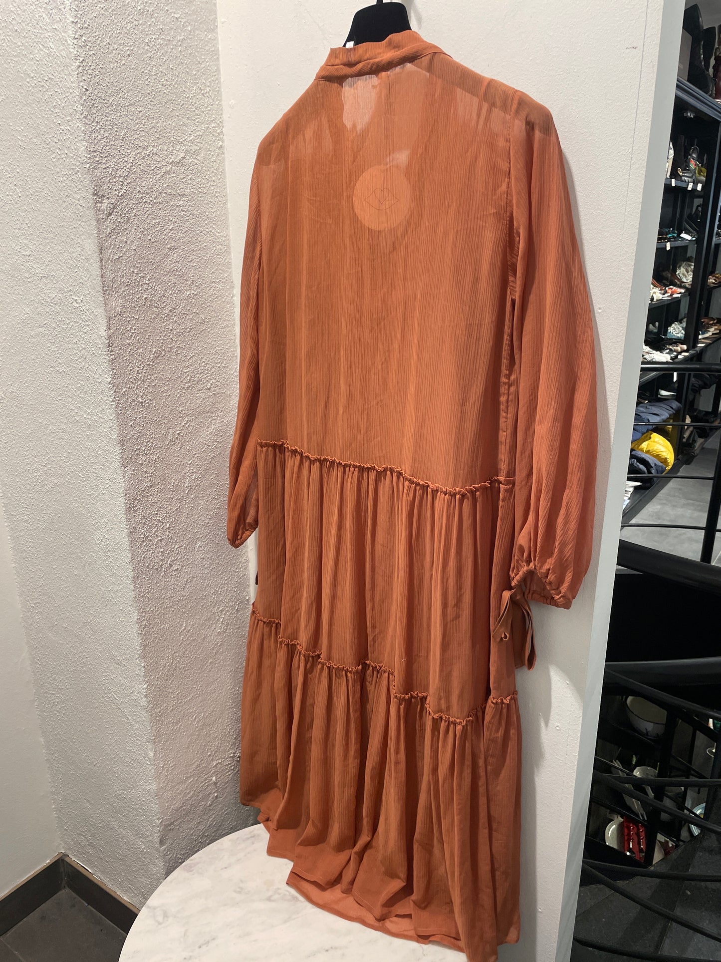 See by Chloé Tiered Chiffon Tie-Neck Midi Dress - M/L