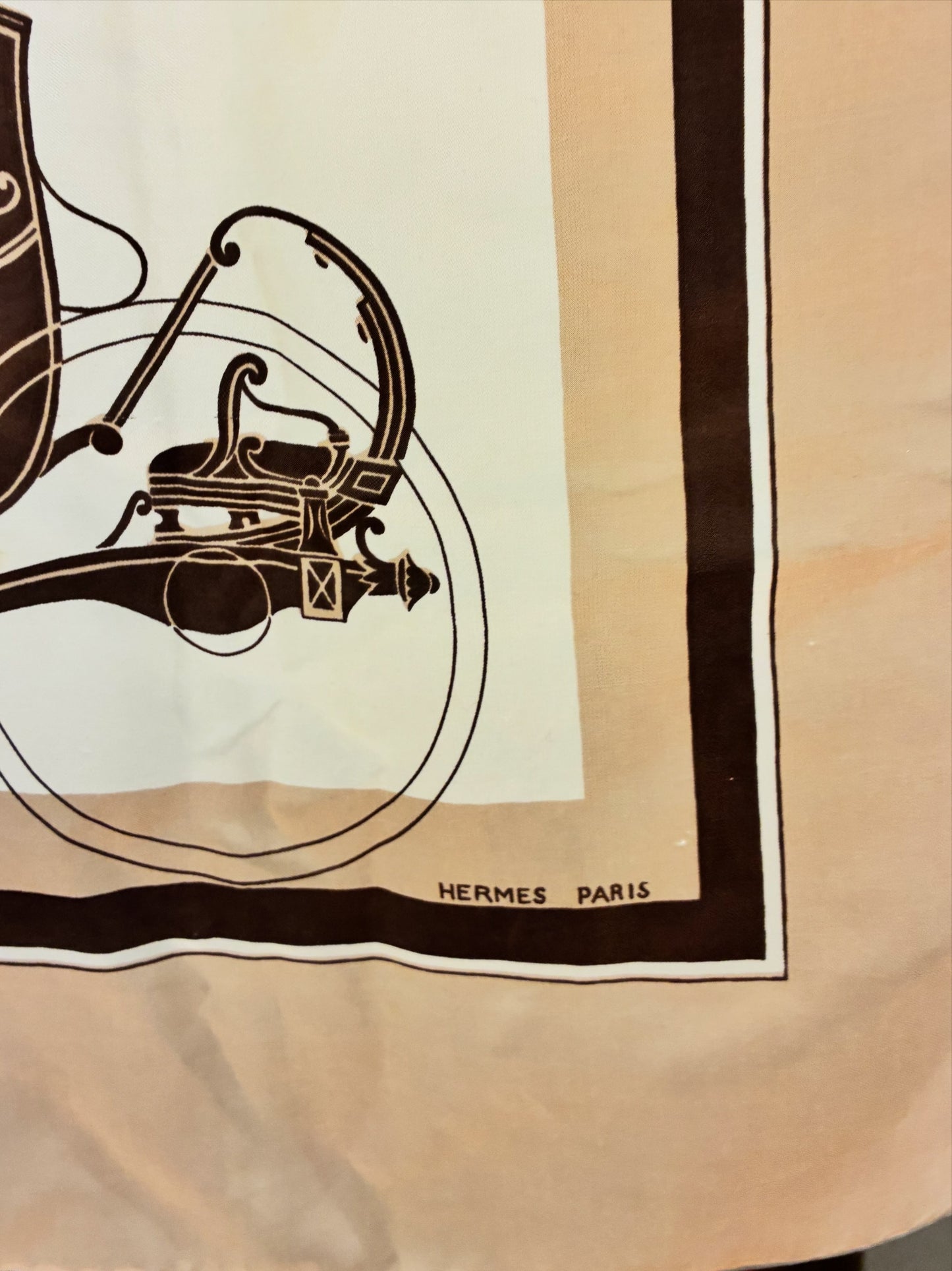 Hermès Silk Scarf – Beige & Brown