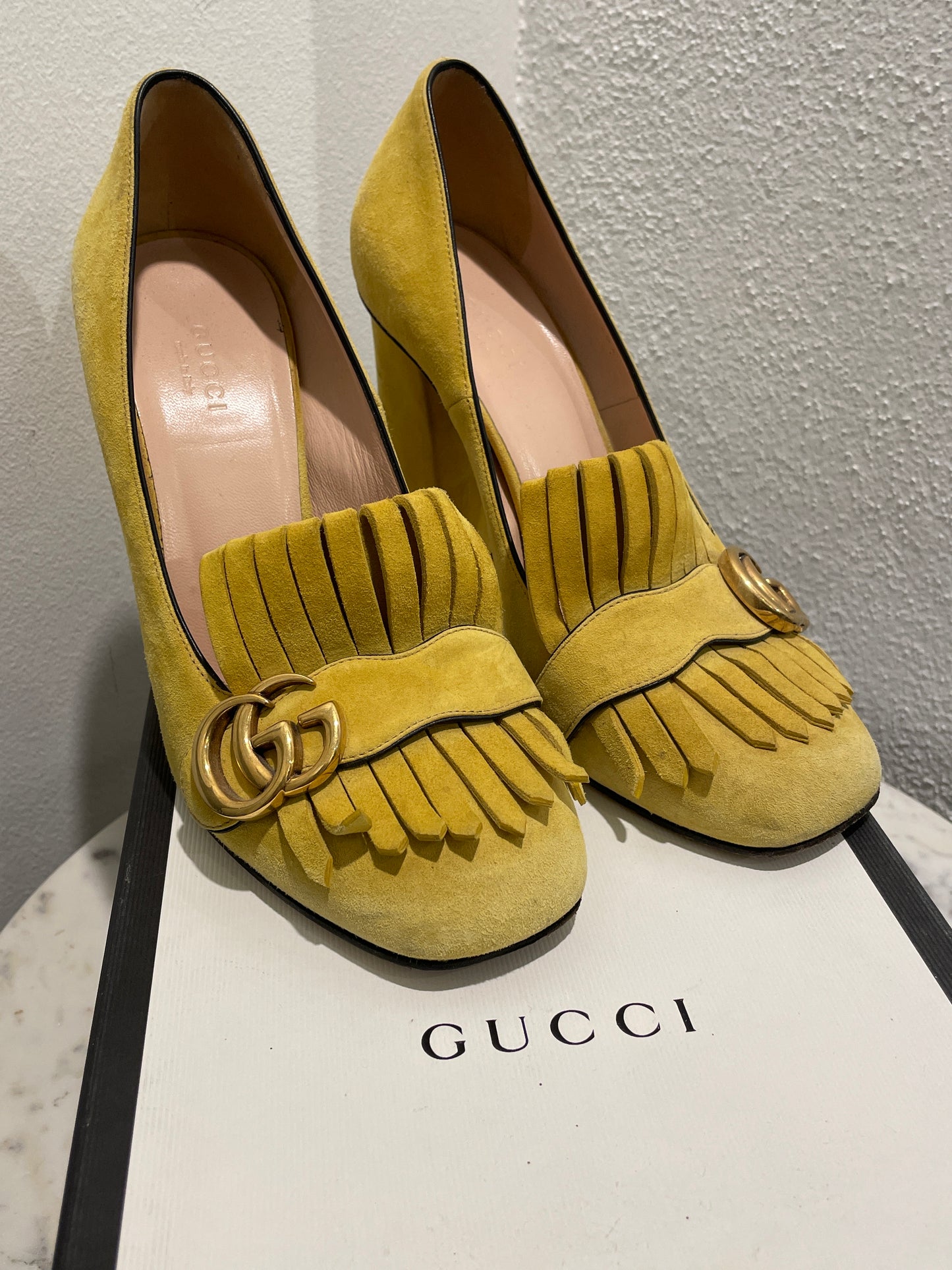 Gucci Marmont Fringe Suede Pumps – Size EU 39.5 / Yellow