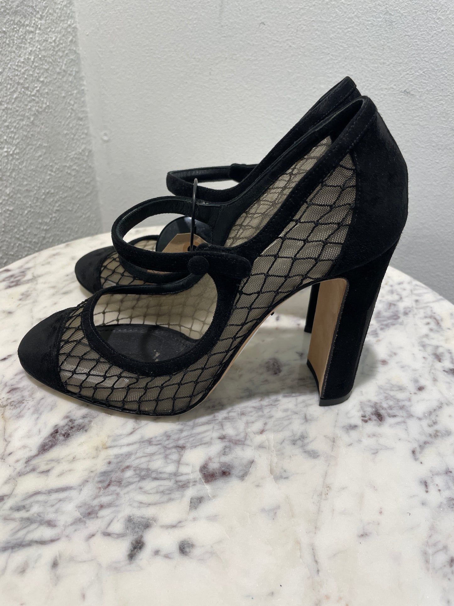 Dolce & Gabbana Black Suede & Telinha Mesh Mary-Jane Block Heels - 38