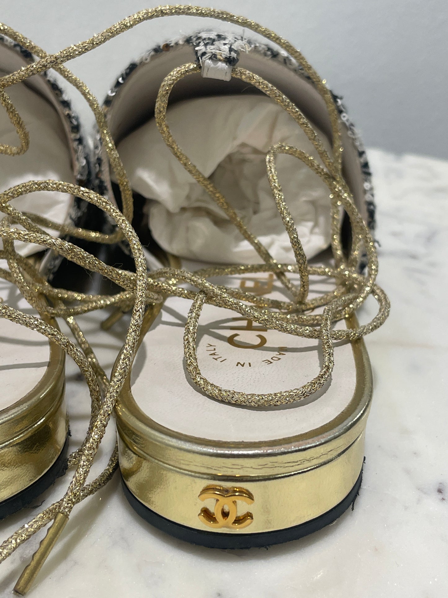 Chanel - Tweed Lace-Up Mules - 38C