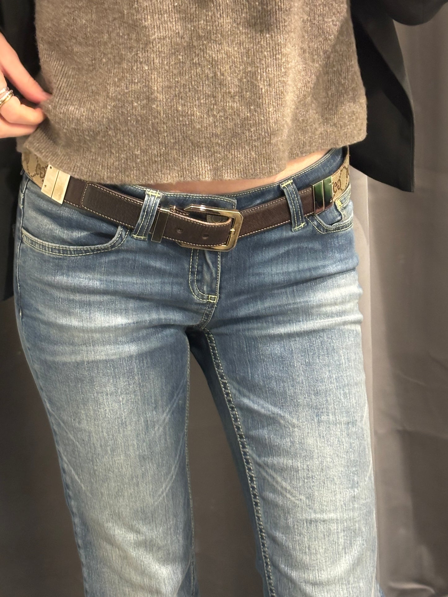 Gucci Belt - Twist Reversible Beige Monogram & Brown Leather