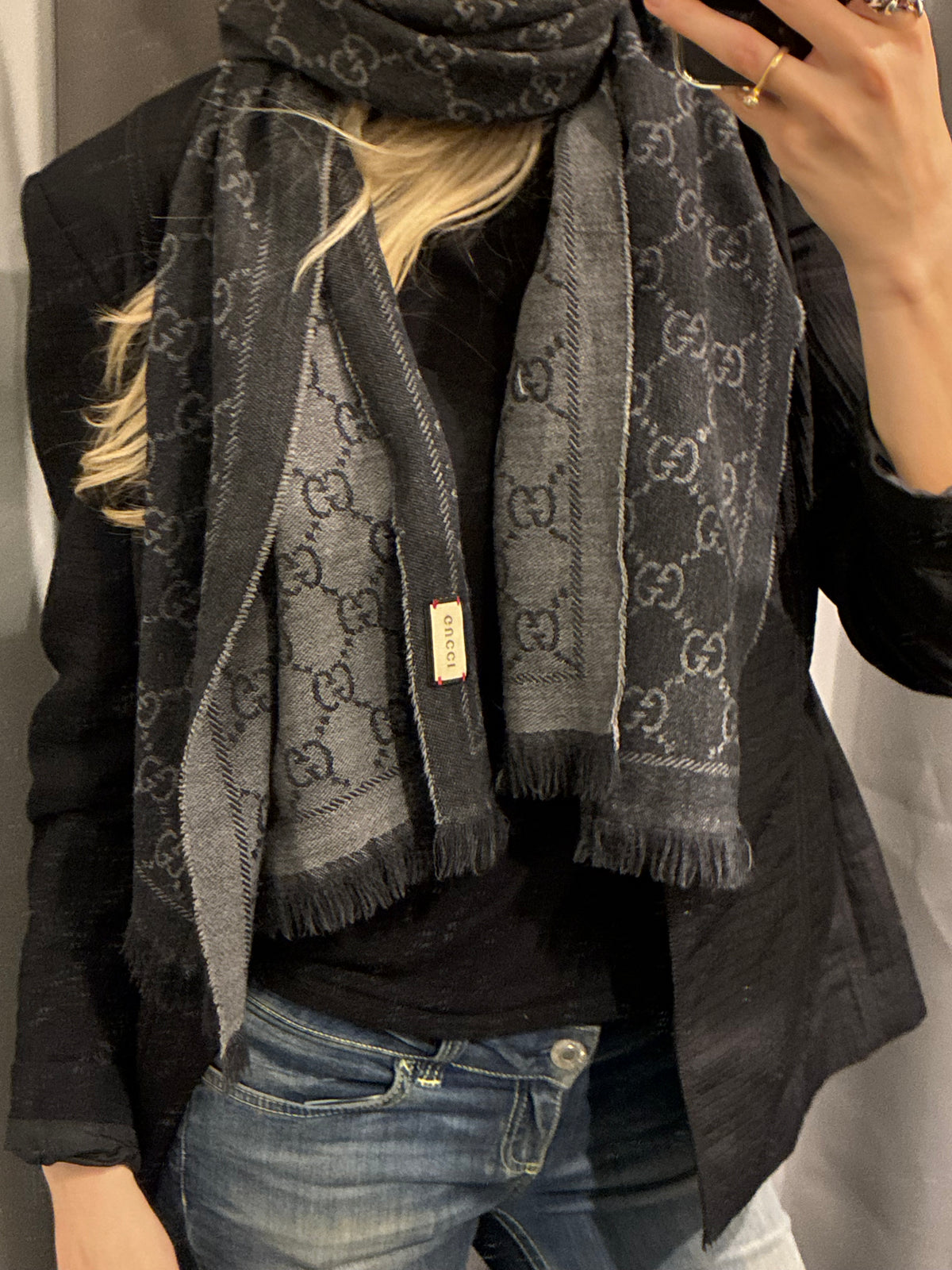 Gucci Monogram Scarf - Brown & Light Grey/Taupe
