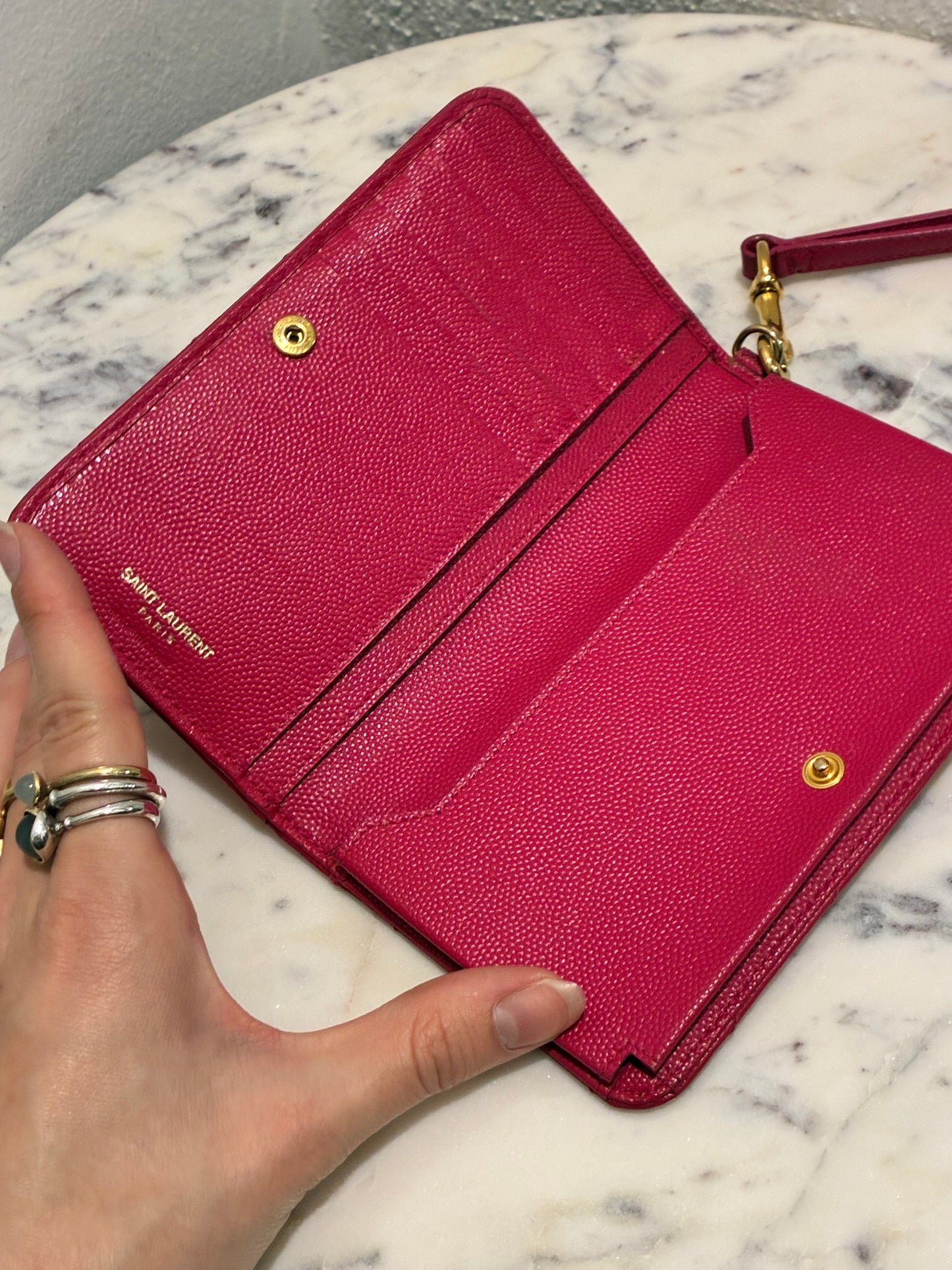 Saint Laurent - Cassandre Matelessé Flap Pouch - Pink Leather & Gold Hardware