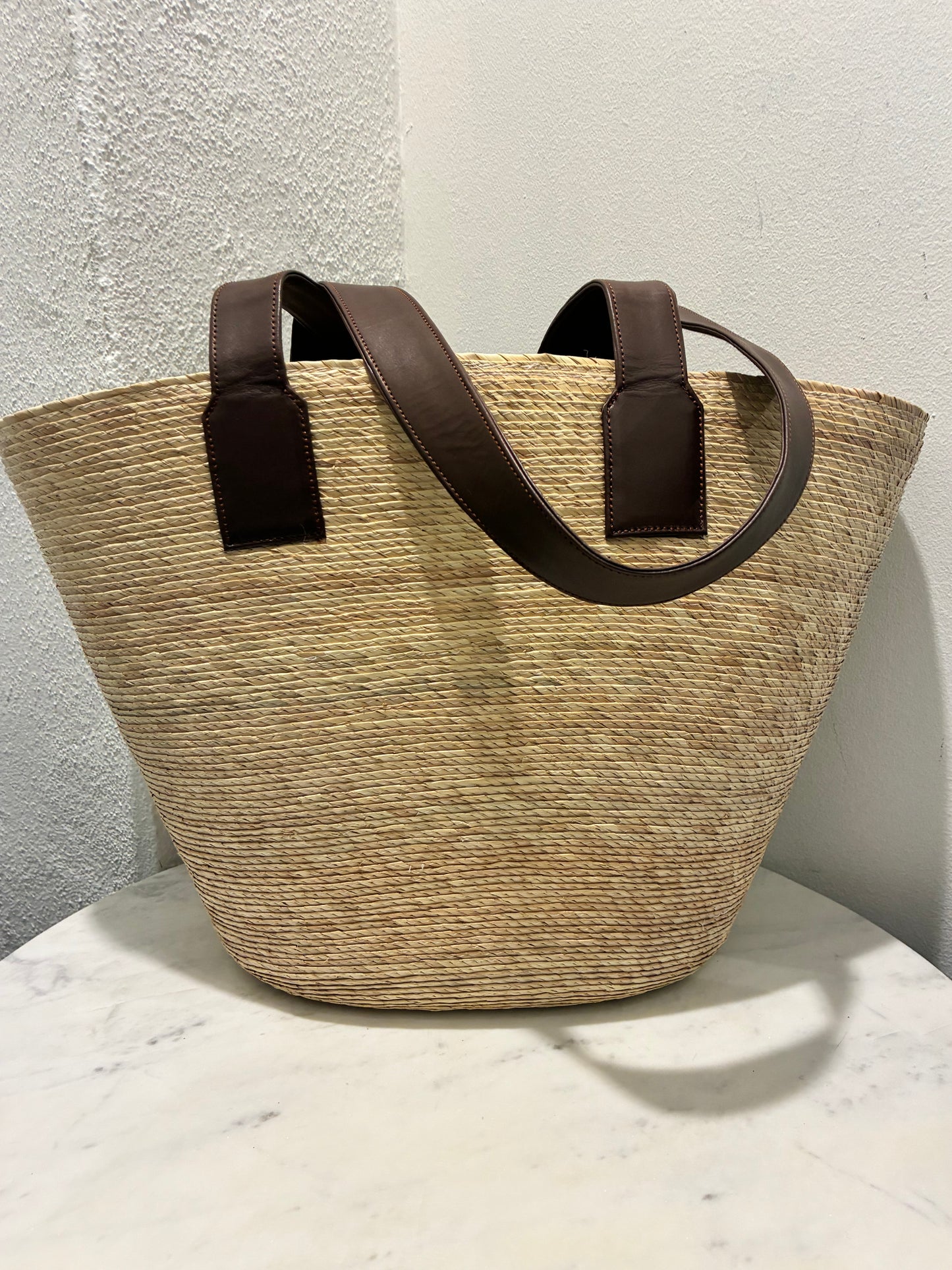 Altuzarra Raffia Tote – Raffia with Brown Logo Text