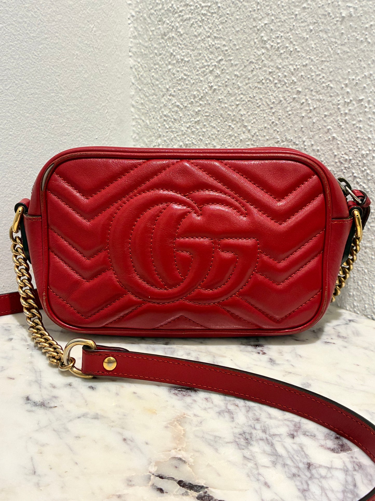 Gucci Mini Marmont Bag - Red Leather & Gold Hardware
