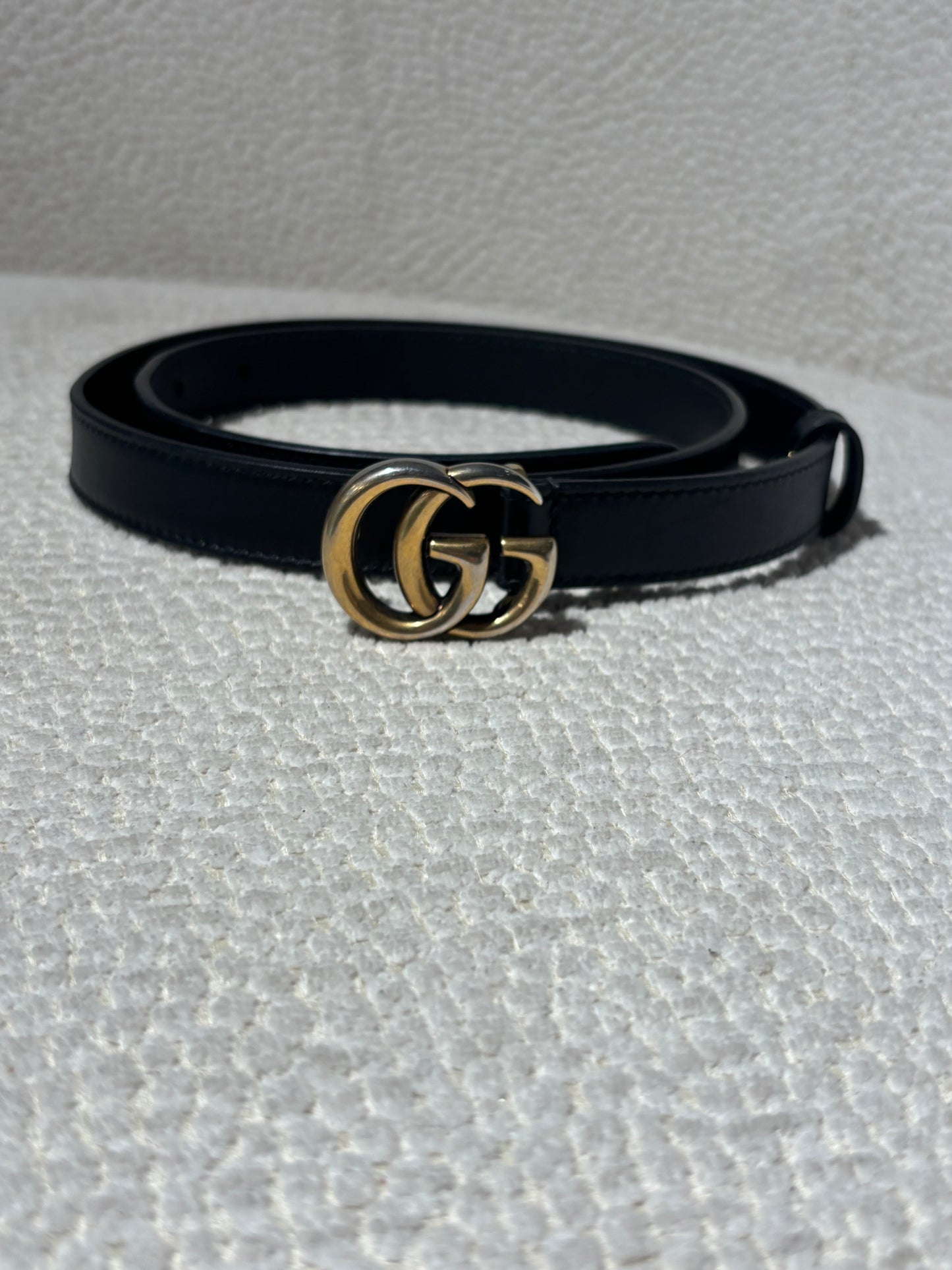 Gucci Marmont Slim Belt - Black with Gold GG Logo - Size 80