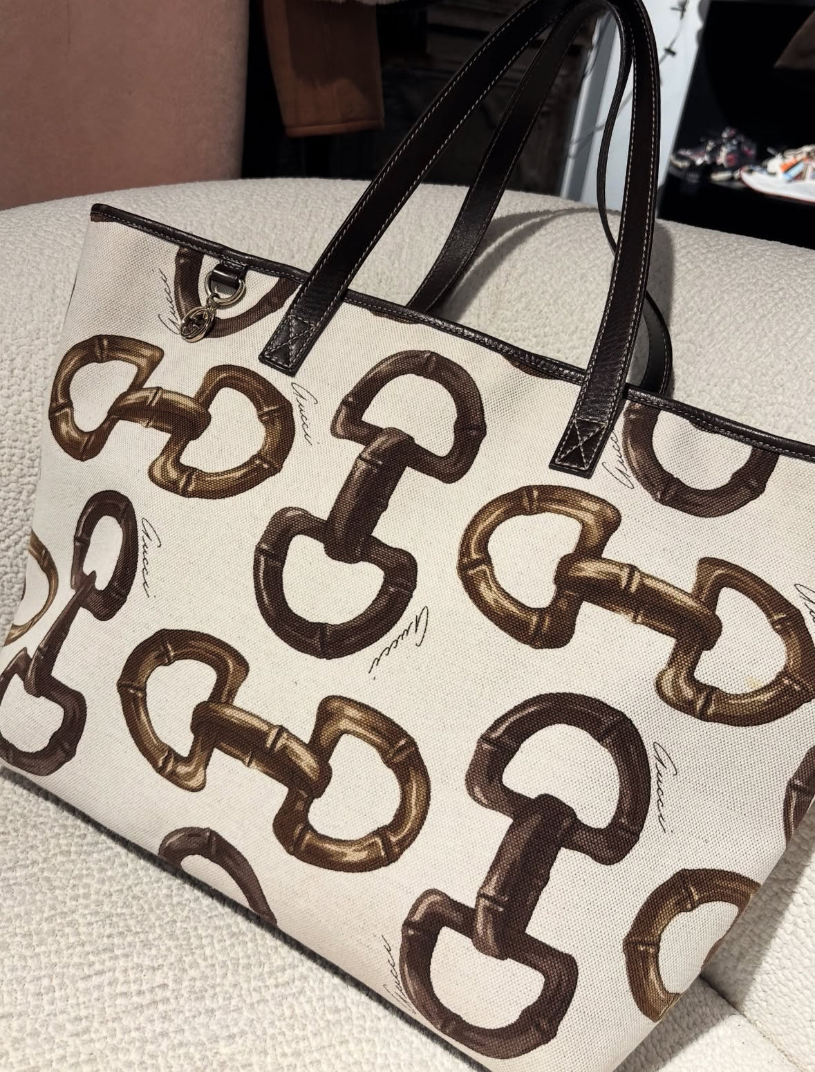 Gucci Tote - Canvas & Leather with Horsebit Details & Logo