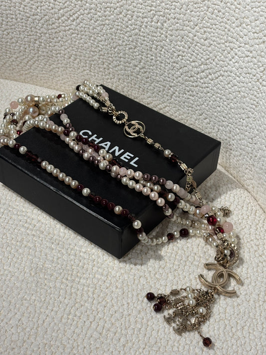 Chanel Pearl Statement Necklace/Belt – Multicolour with CC Logo