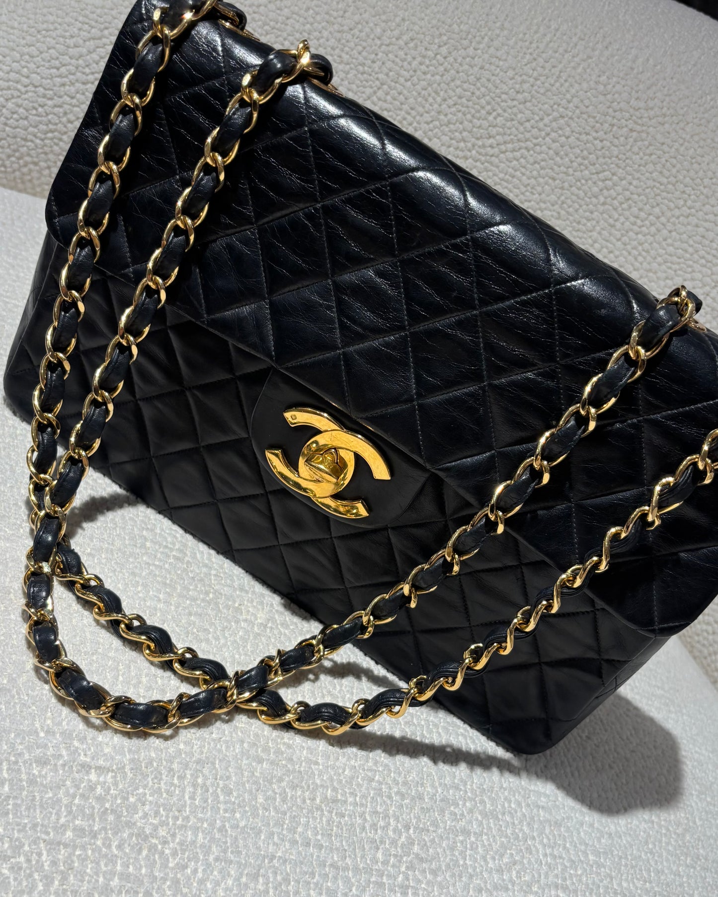 Chanel Vintage XL Classic Flap Bag – Black Lambskin & 24K Gold Hardware