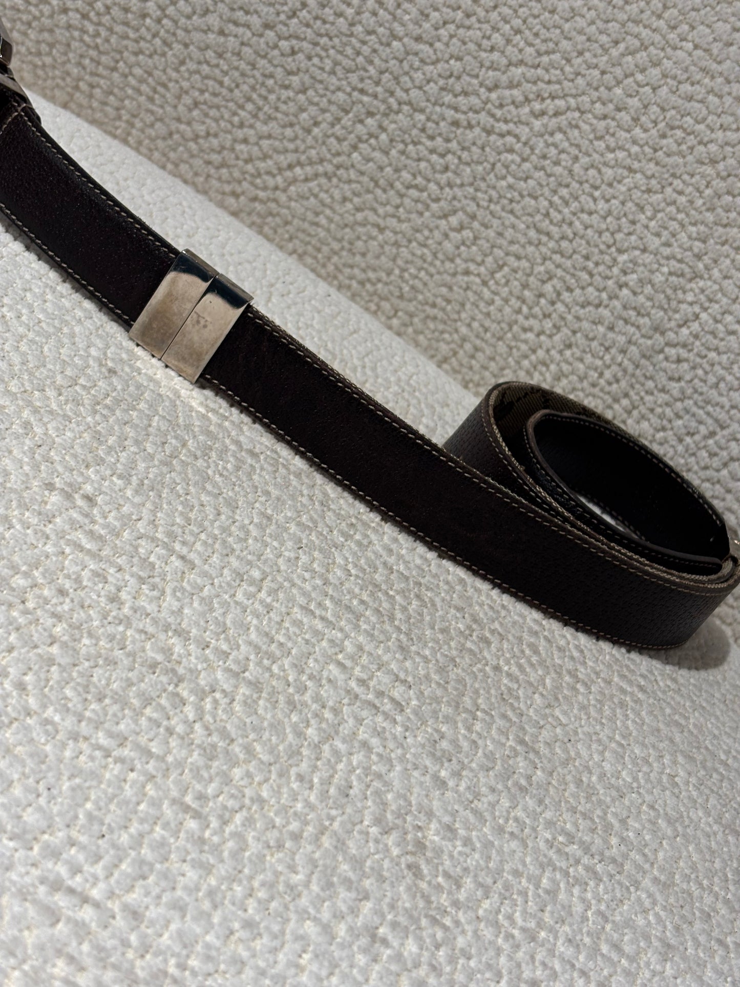 Gucci Belt - Twist Reversible Beige Monogram & Brown Leather