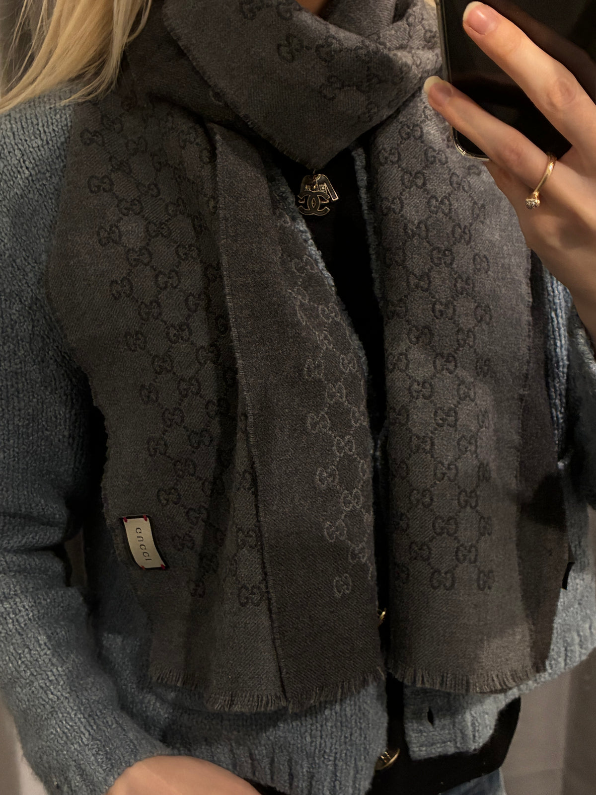Gucci Monogram Scarf - Dark & Light Grey