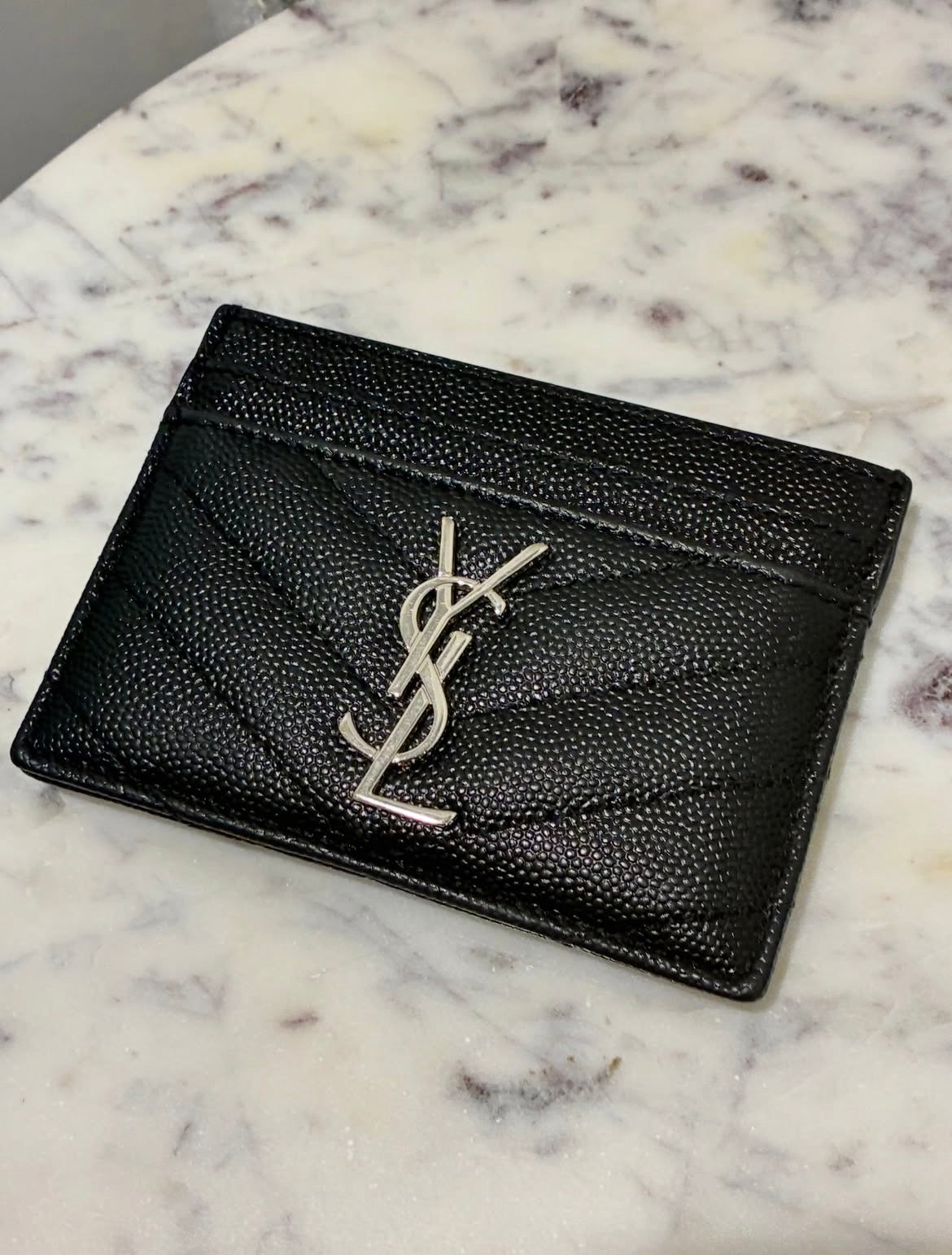 YSL Cardholder - Black Calfskin & Silver Logo