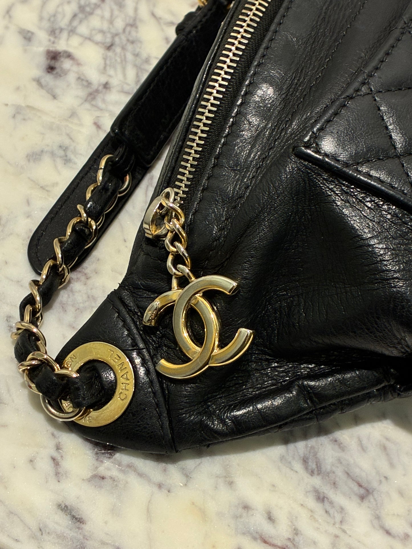 Chanel Crossbody / Bumbag - Black Lambskin with Gold Hardware