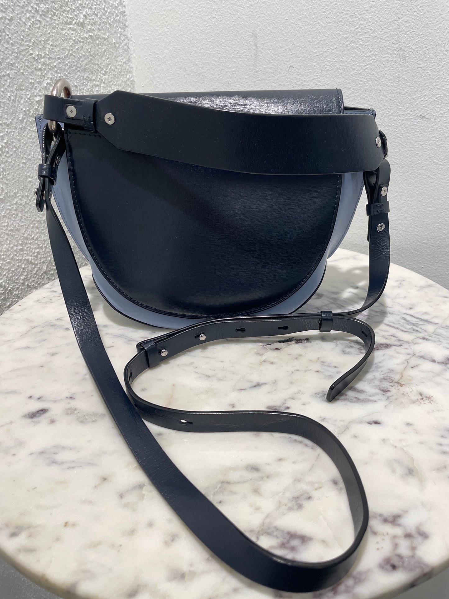 Ganni Banner Two-Tone Saddle Shoulder Bag - Navy / light blue