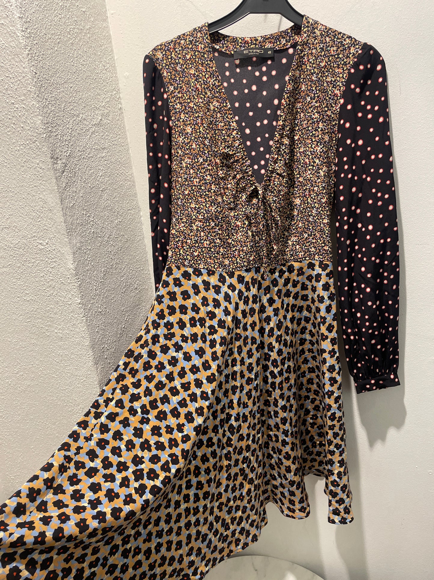 ETRO — Luxury Silk Patchwork Print Dress with Ruffle Details - EU 38