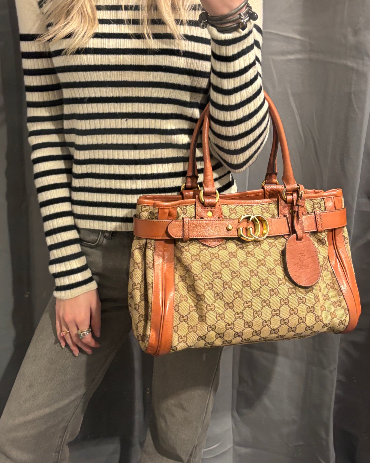 Gucci - Leather tote & Canvas - Orange/Cognac