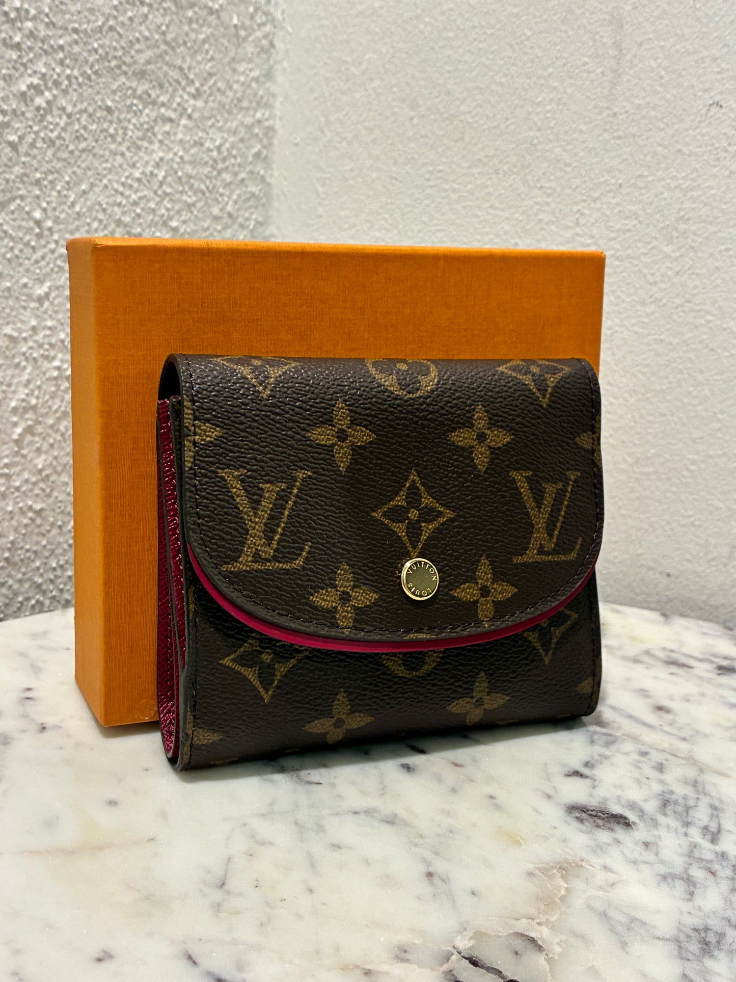 Louis Vuitton Wallet – Monogram Canvas & Rasberry/Burgundy inside