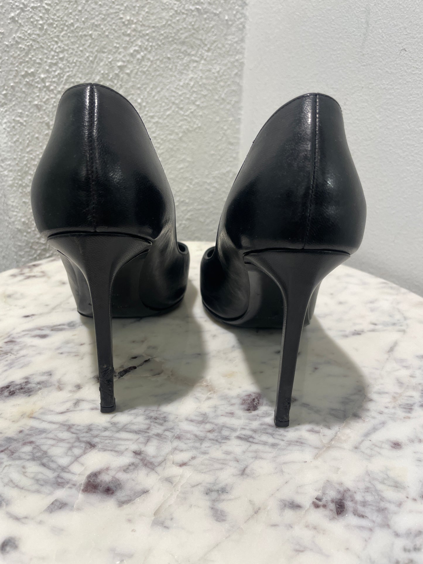 Saint Laurent YSL Black Leather Pointed-Toe Stiletto Pumps - 35