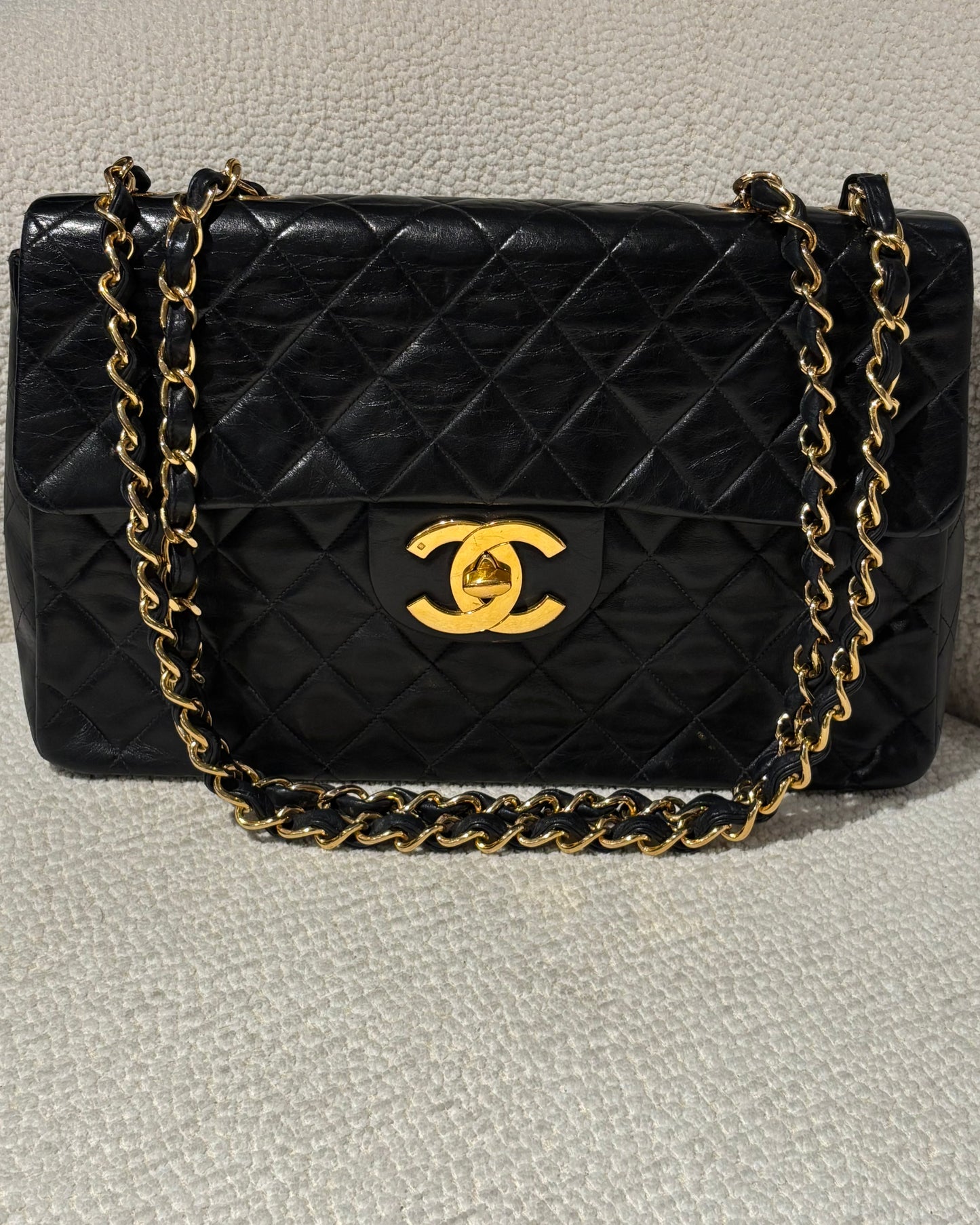 Chanel Vintage XL Classic Flap Bag – Black Lambskin & 24K Gold Hardware