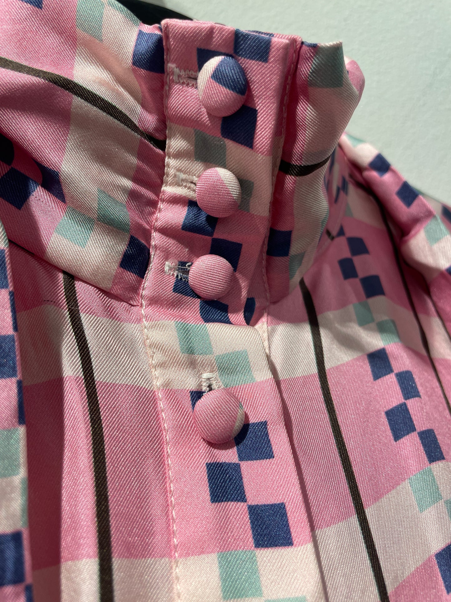 Saks Potts blouse – Pink patterned silk shirt with tie-neck in size EU38